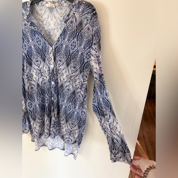 Y2K LOVE POTION Sheer Mesh Kaleidoscope Button Top Funky Psychedelic Retro Sz M - Picture 5 of 12